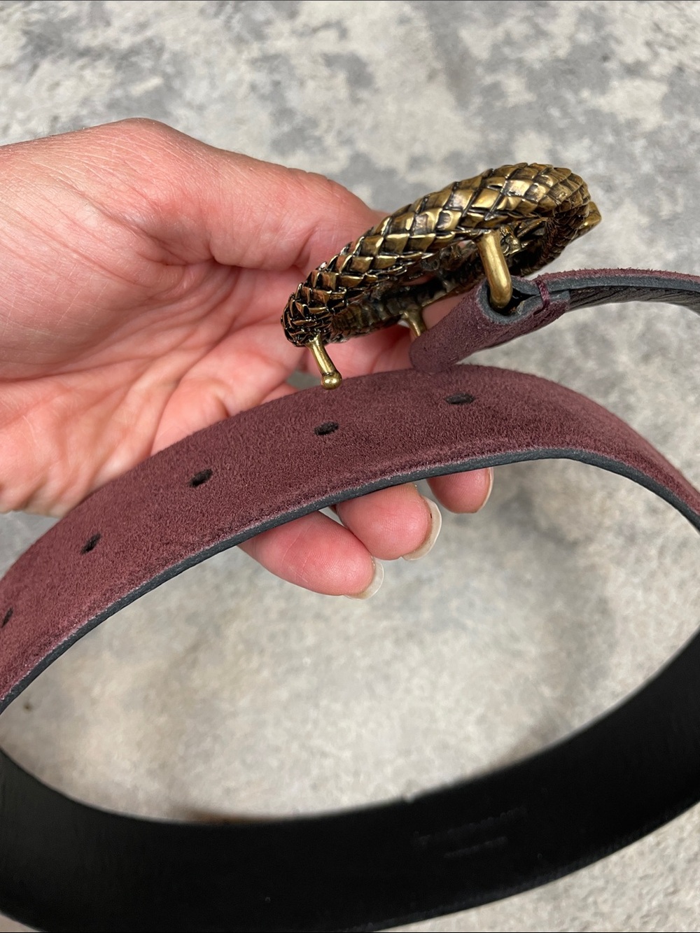 YSL Saint Laurent Monogram Serpent Buckle Belt Burgundy Suede Sz 60 - Picture 8 of 14